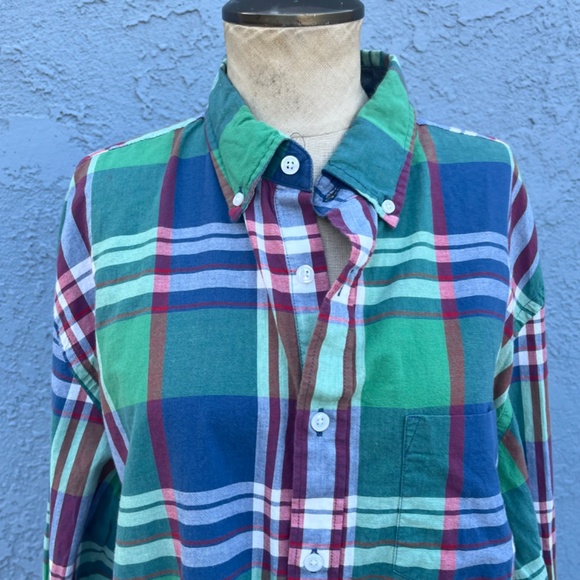 Mens J Crew Button Down Light cotton green plaid shirt in Large - Picture 2 of 8